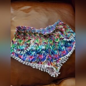 PilyQ Girls Lanai Tassel Swim Cover Shorts M/L